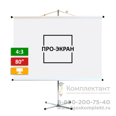 Экран на штативе ПРО-ЭКРАН 160 на 120 см (4:3), 80 дюймов 